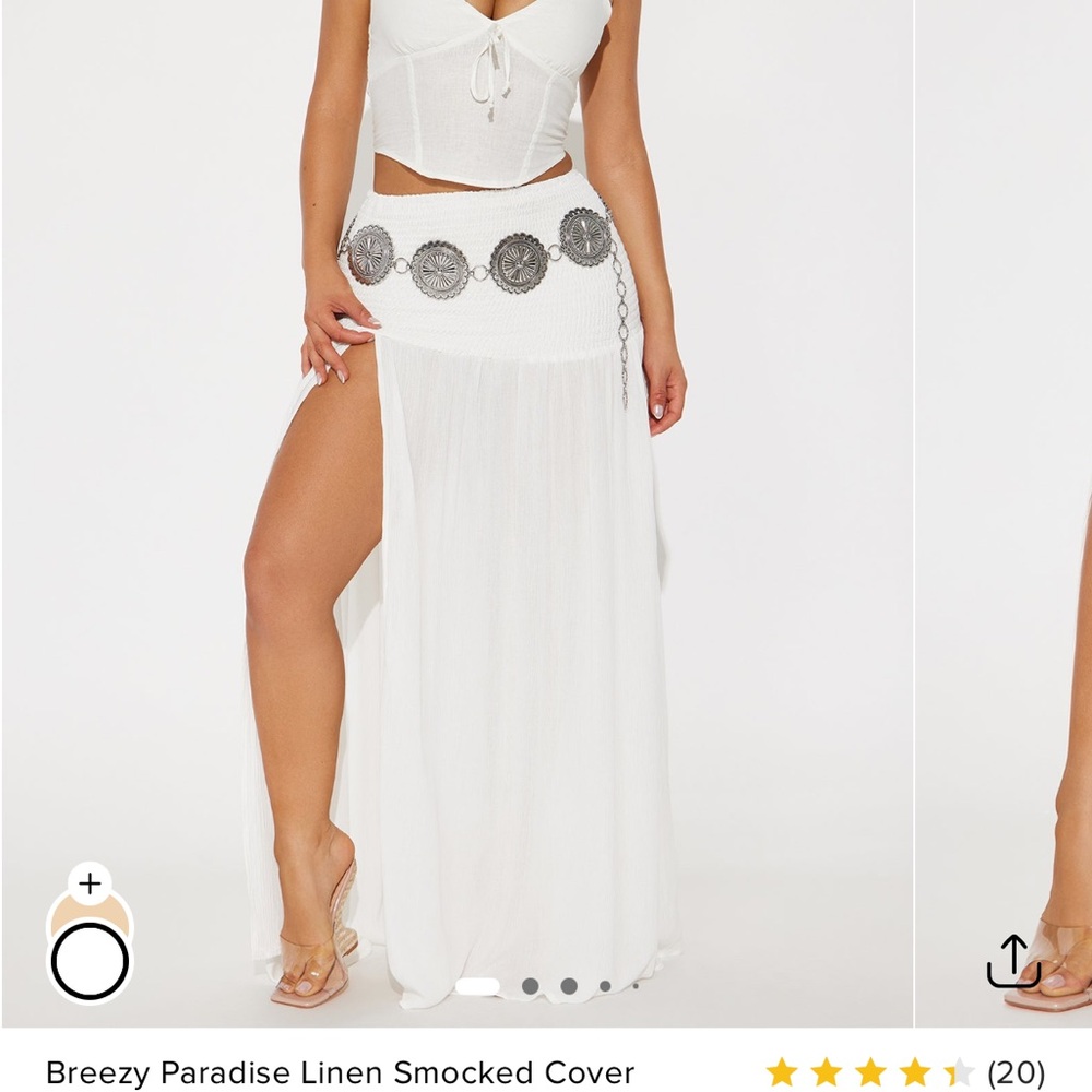 White Linen Smocked Cover-Up Skirt